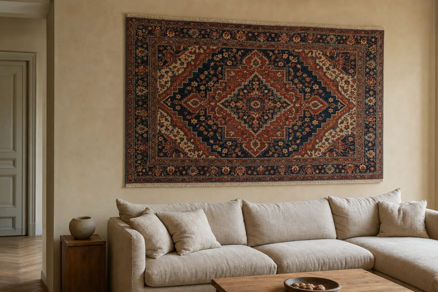A hand-knotted rug on the wall: how can you hang it safely?